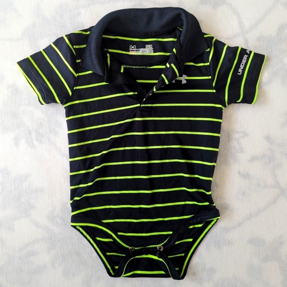 Under Armour black and green striped onesie for babies 9-12 months